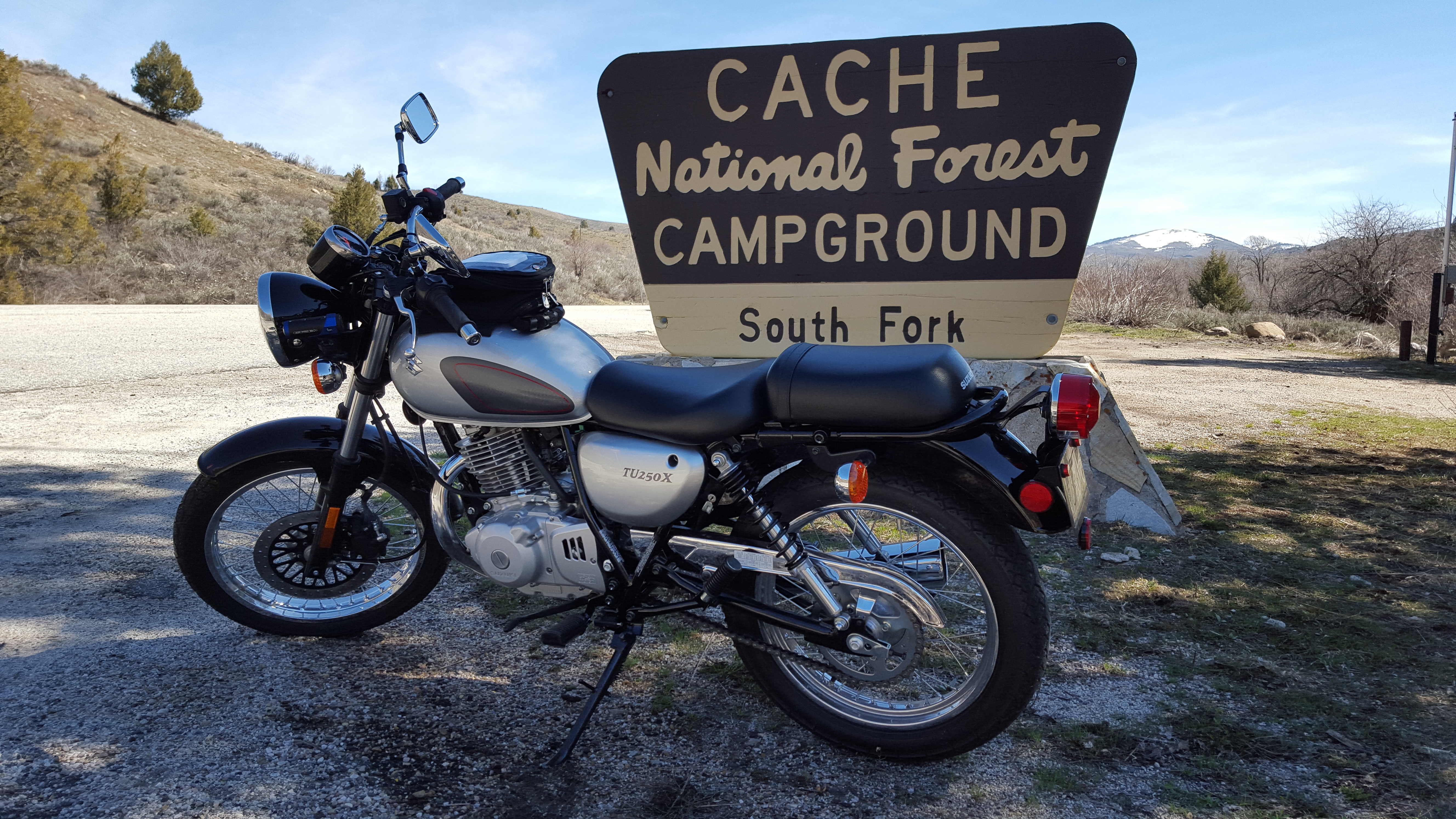 Suzuki TU250X Motorcycle at South Fork Campground